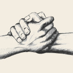 A pencil drawing of two hands clasping each other