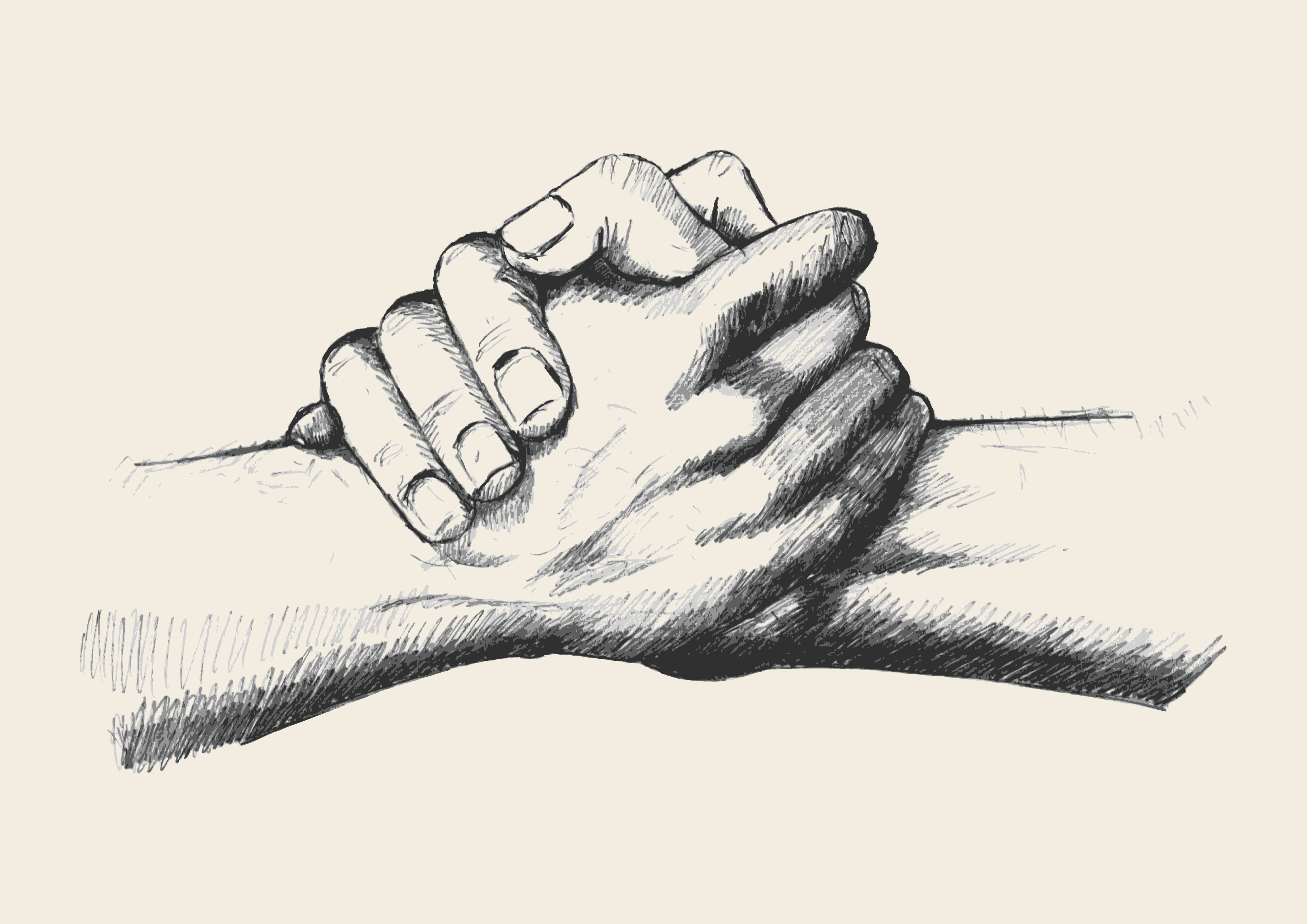 A pencil drawing of two hands clasping each other